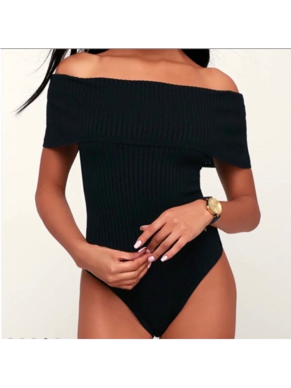 Free People Black Too Good Ribbed Knit Bodysuit